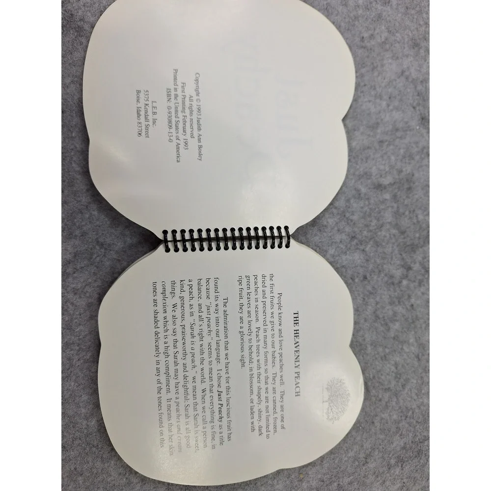 Just Peachy Peach Cookbook 1993 Judith Bosley Die-Cut Spiral Bound 100 Recipes